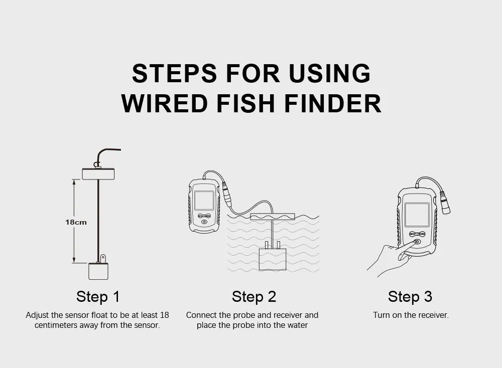 FFC1108-1 Alarme Sonar Portátil 100M para Pesca, Localizador de Peixes com Cobertura de 45 Graus, Sonda de Eco com Alarme e Transdutor para Pesca em Lagos e Mares