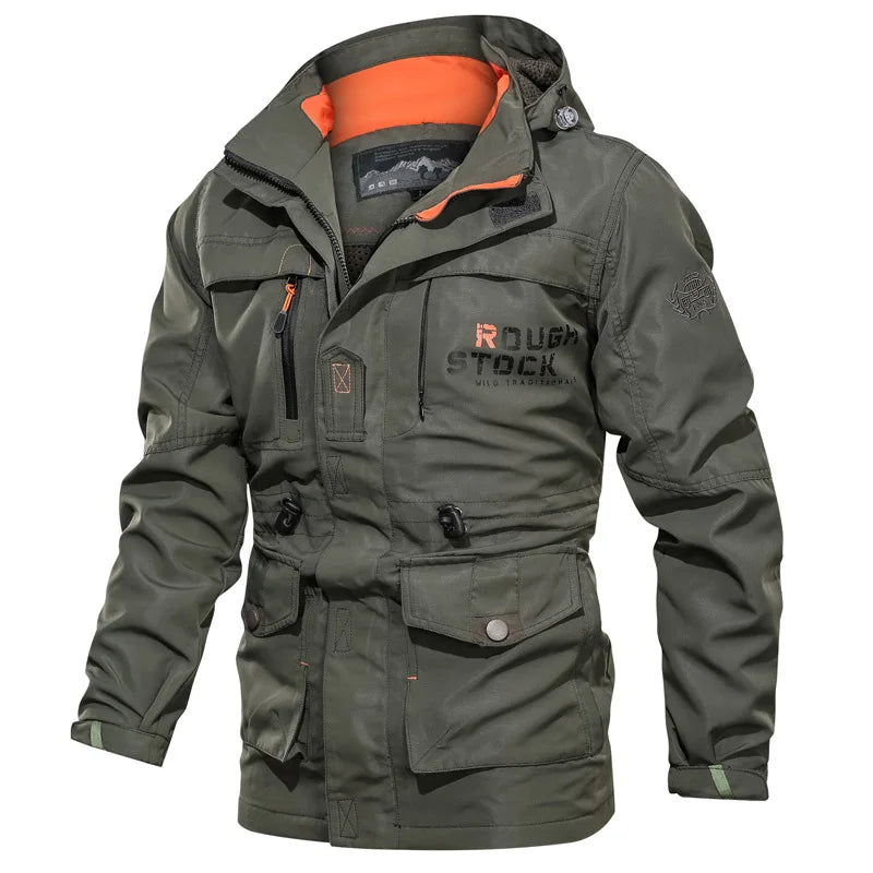 Trench coat de chuva masculino ao ar livre à prova de vento jaqueta impermeável longo casual workwear estilo casaco plus size com capuz anorak caminhadas acampamento