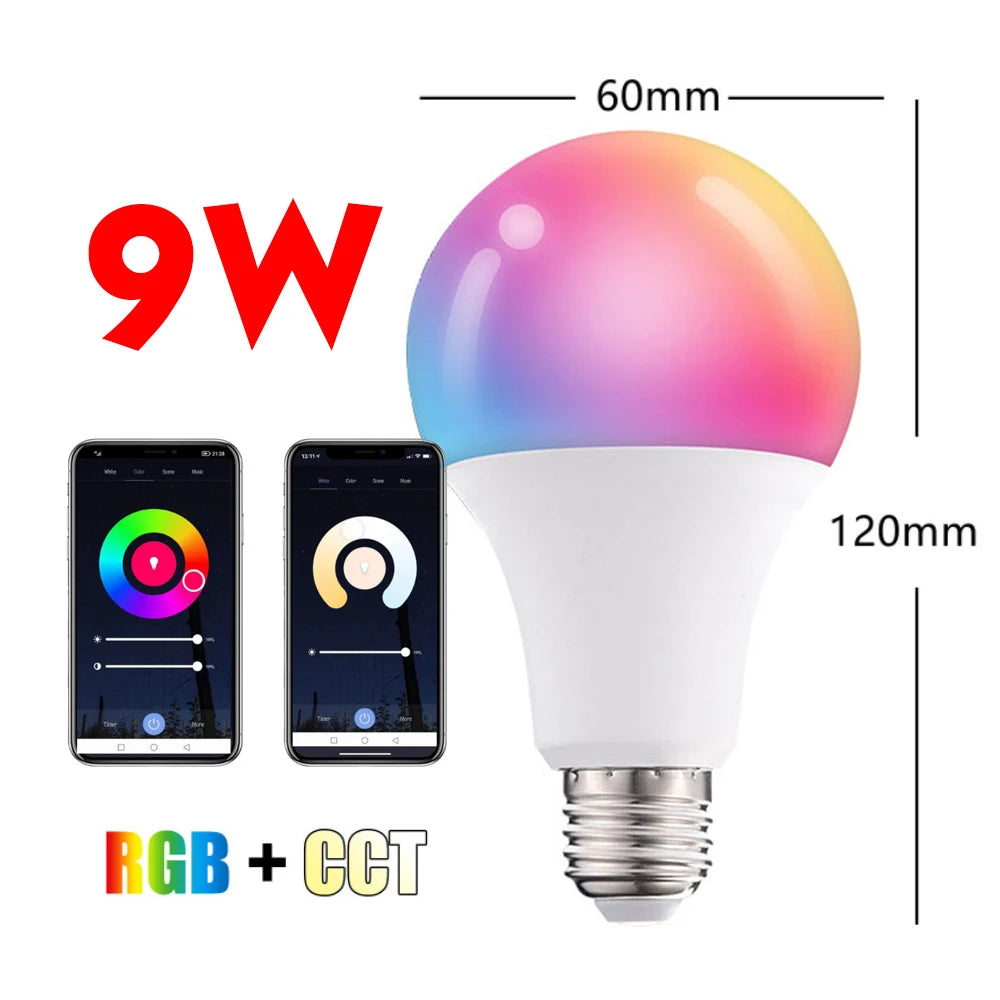 Lâmpada Inteligente Tuya Smart RGB E27 — 9W/15W, Wi-Fi, Bluetooth, Alexa e Google Home