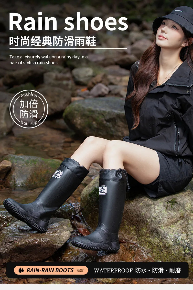 Botas de chuva para homens moda igh-top botas de chuva exterior usar tubo longo impermeável antiderrapante estilo casal botas de pesca ao ar livre