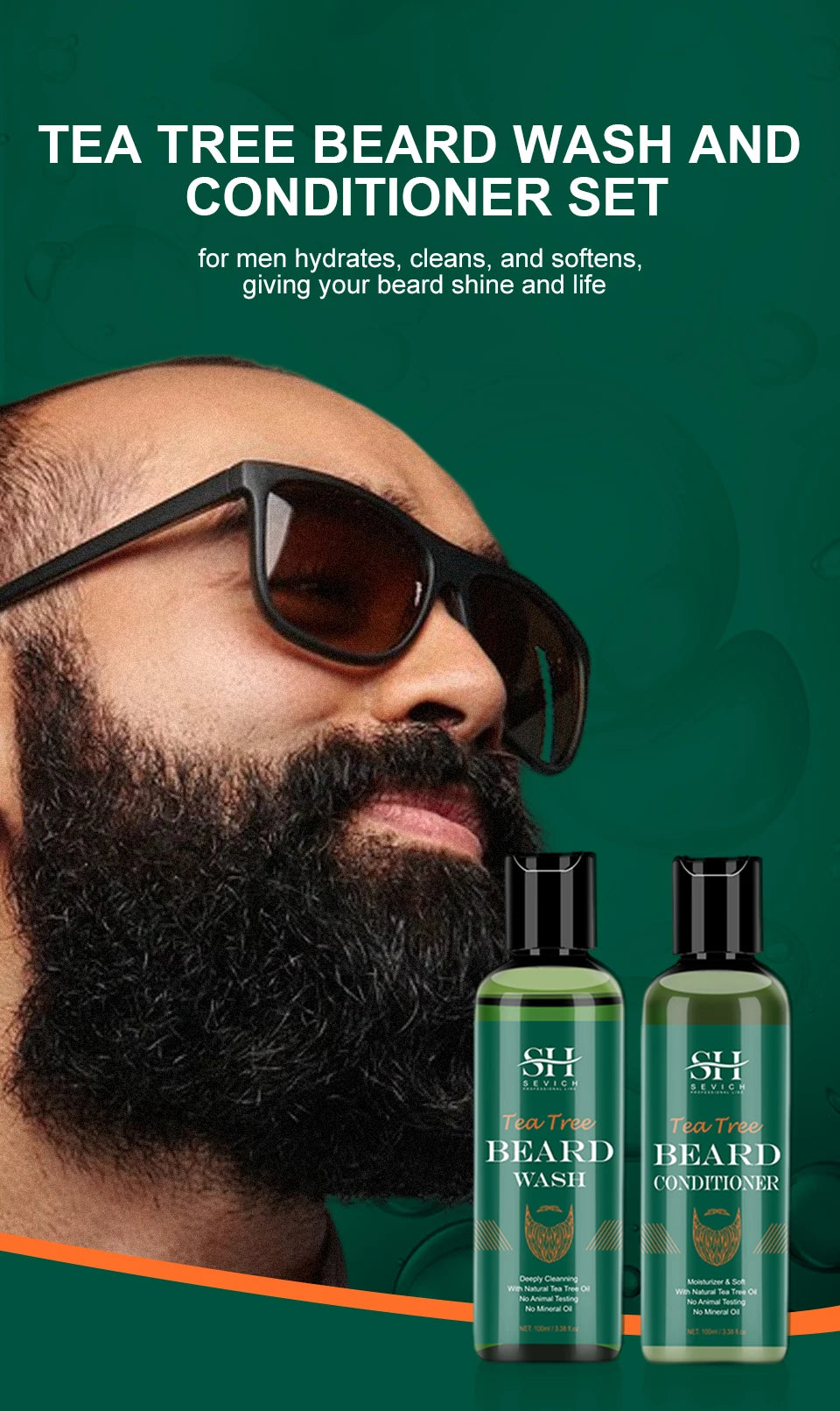 Kit de Crescimento de Barba com Árvore de Chá — Óleo Nutritivo, Hidratante e Anti-Queda Capilar