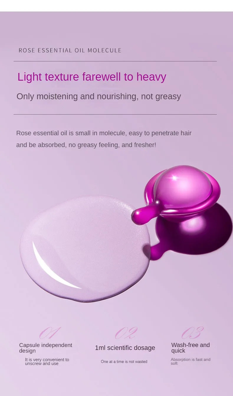 Sérum Capilar em Cápsulas de Rosa — Anti-Frizz, Condicionador para Cabelos Crespos e Ressecados