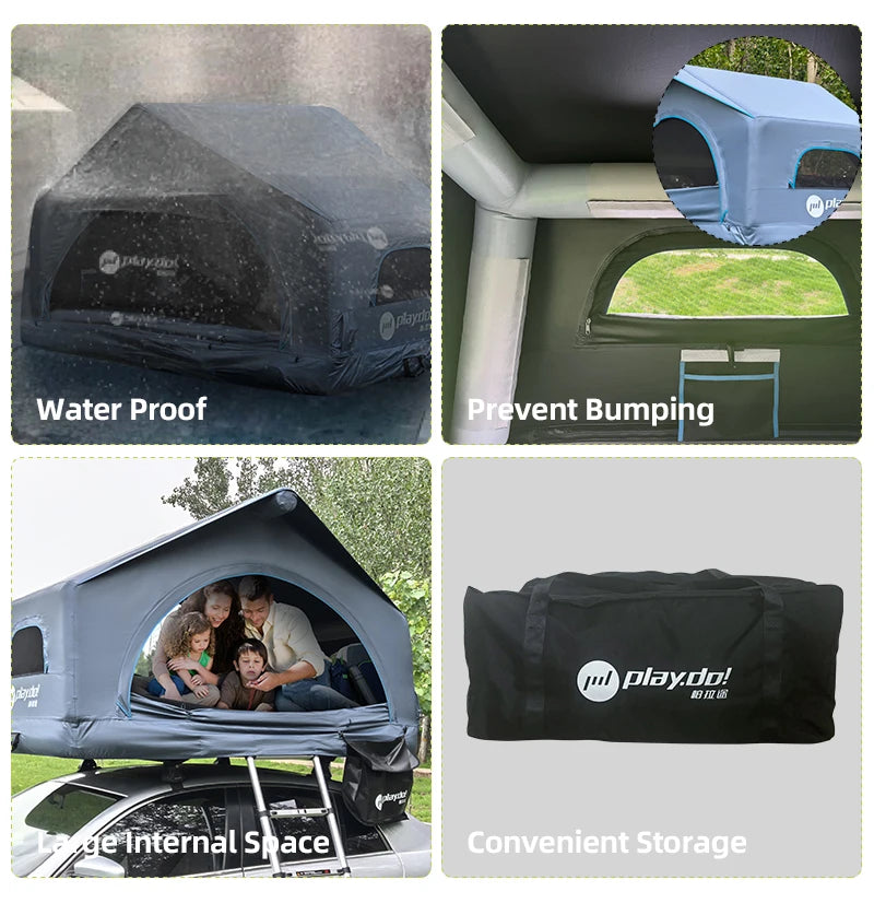 Barraca Inflável de Teto para Carro, Barraca de Teto para Glamping, Barracas Externas Versáteis com Asa em Concha, Grande Interna, Leve e Impermeável