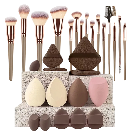 Conjunto de Pincéis para Rosto e Olhos — Sombra, Delineador, Base, Blush, Iluminador e Lábios