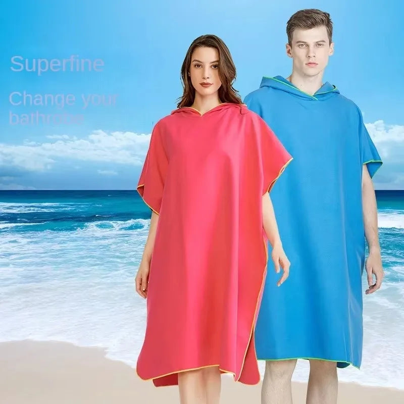 Toalha de Banho de Microfibra com Capuz para Adultos, Toalha de Praia de Secagem Rápida e Absorvente, Robe Vestível com Mangas