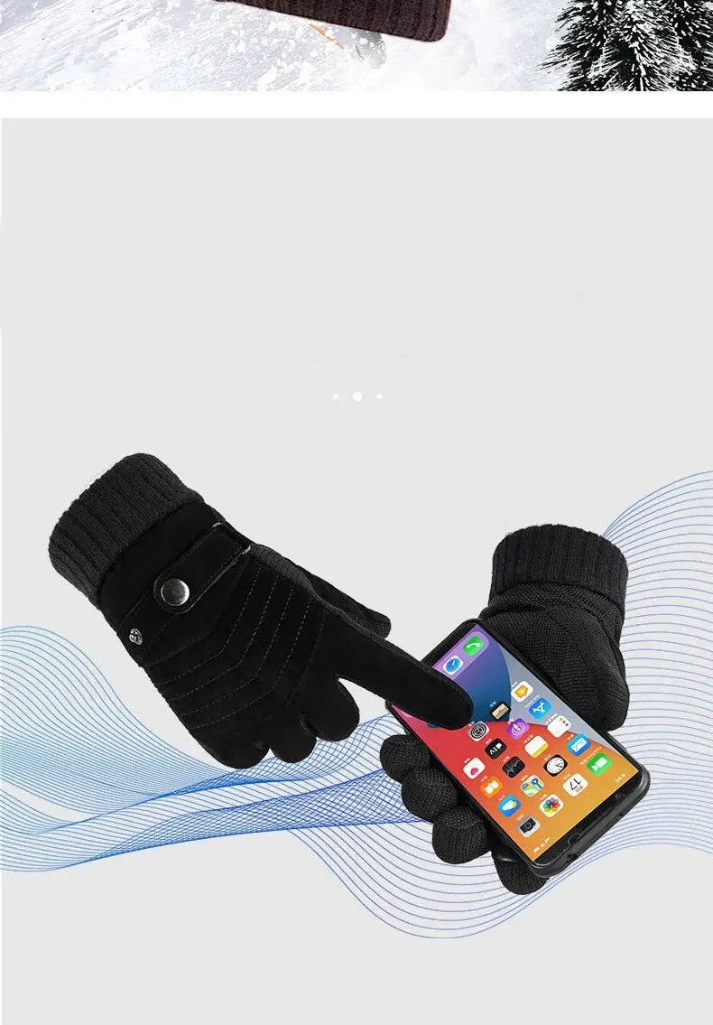 Luvas Inverno Ciclismo Motocicleta Windproof isolamento frio quente couro Touch Screen Anti-Slip pilha grossa dos homens