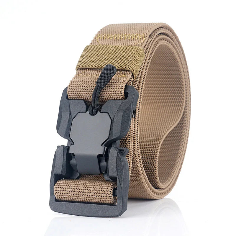 Cinto tático militar masculino, fivela magnética de liberação rápida, exército, caça ao ar livre, multifuncional, lona, cinto de cintura de nylon