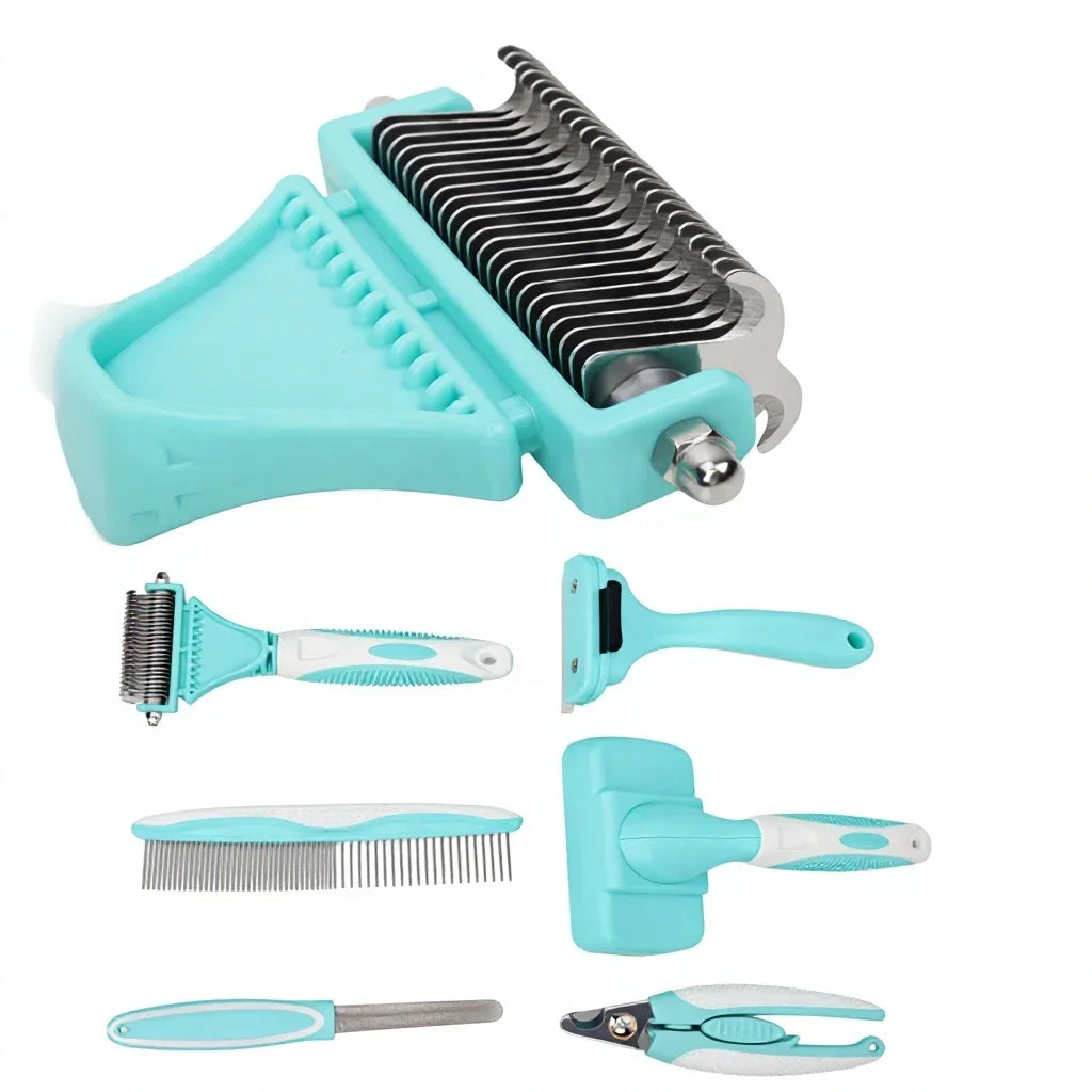Kit Profissional 6 em 1 para Higiene de Pets — Escovas Autolimpantes para Cães e Gatos com Bolsa Portátil