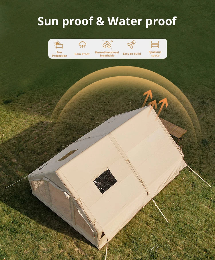 Barraca Inflável para Camping 4 Estações, Tenda de Algodão Expandida com Um Quarto para Eventos ao Ar Livre, Festas, RV e Glamping Familiar