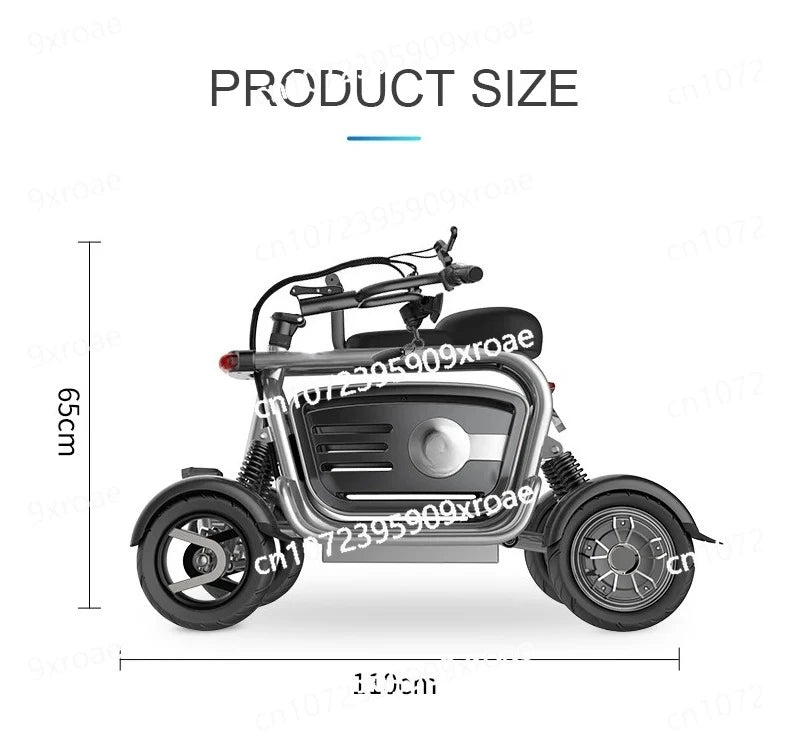 Scooter Elétrico para Mulheres com 4 Rodas e Motor Duplo, 800W 48V, Scooter de Mobilidade com Grande Cesto de Armazenamento e 2 Assentos