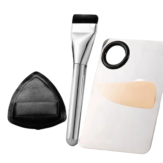 Kit de Ferramentas de Maquiagem 1 a 4 Peças — Pincel para Base, Esponja e Paleta de Creme Portátil