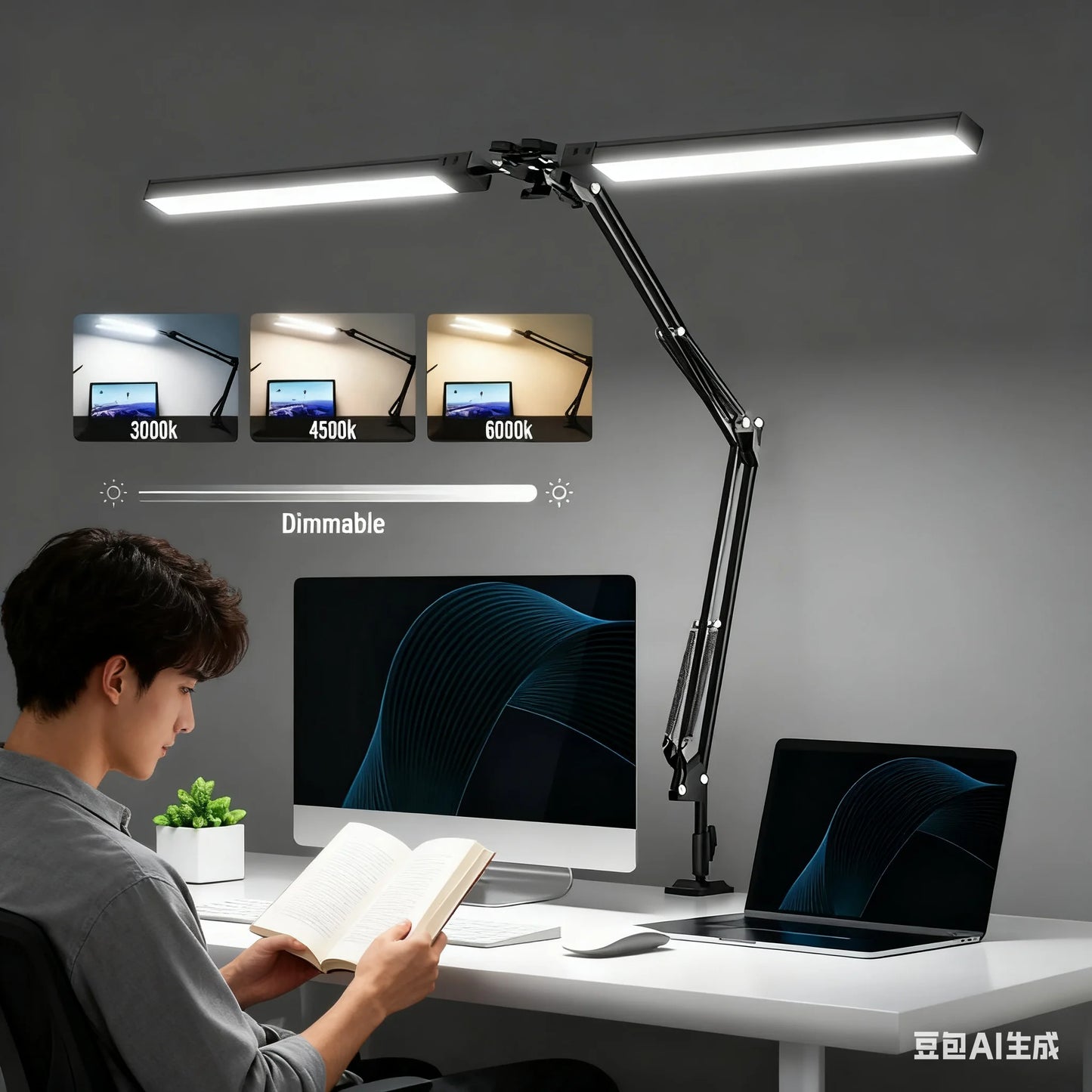 Luminária de Mesa LED com Braçadeira — Dimmer, Proteção Ocular, USB, Cabeca Simples ou Dupla