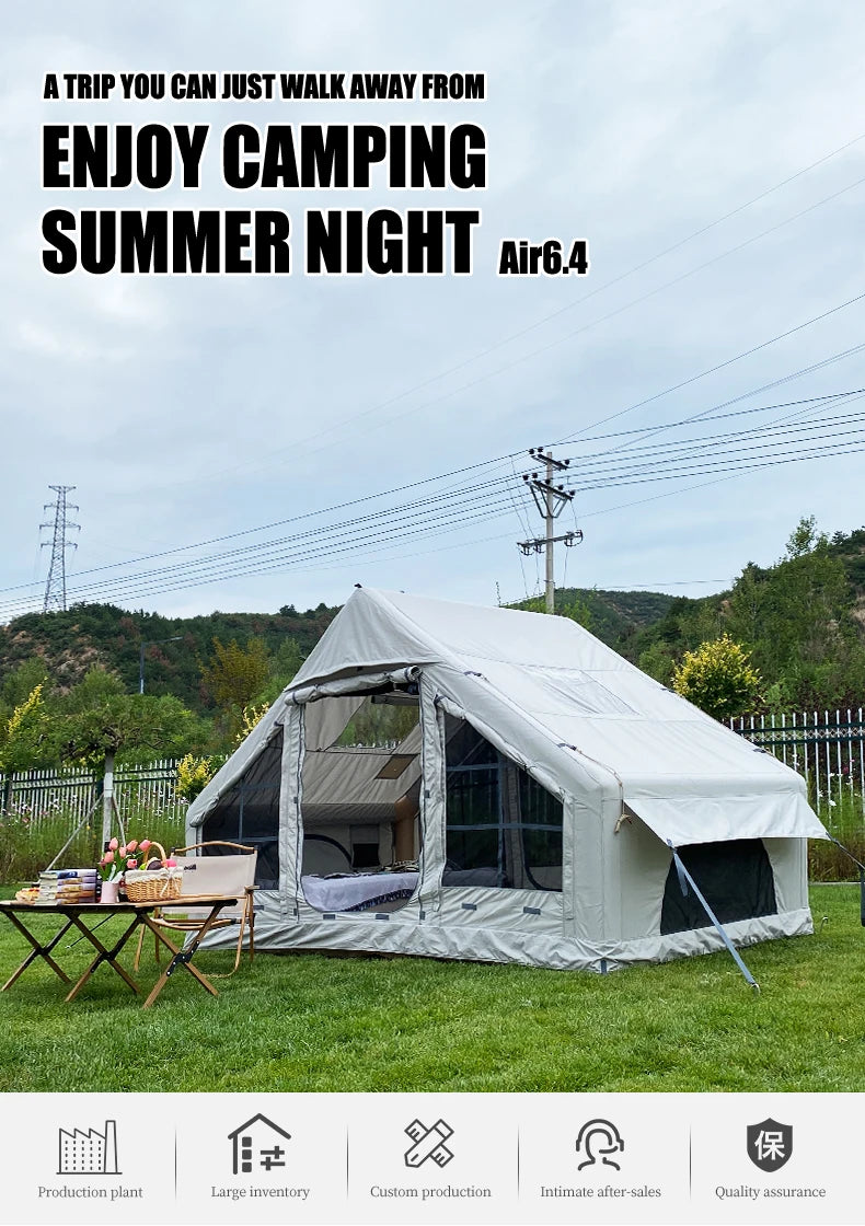 Tenda Inflável de Glamping com Sistema de Iluminação LED, Abrigo de Camping Luxuoso para 10 Adultos