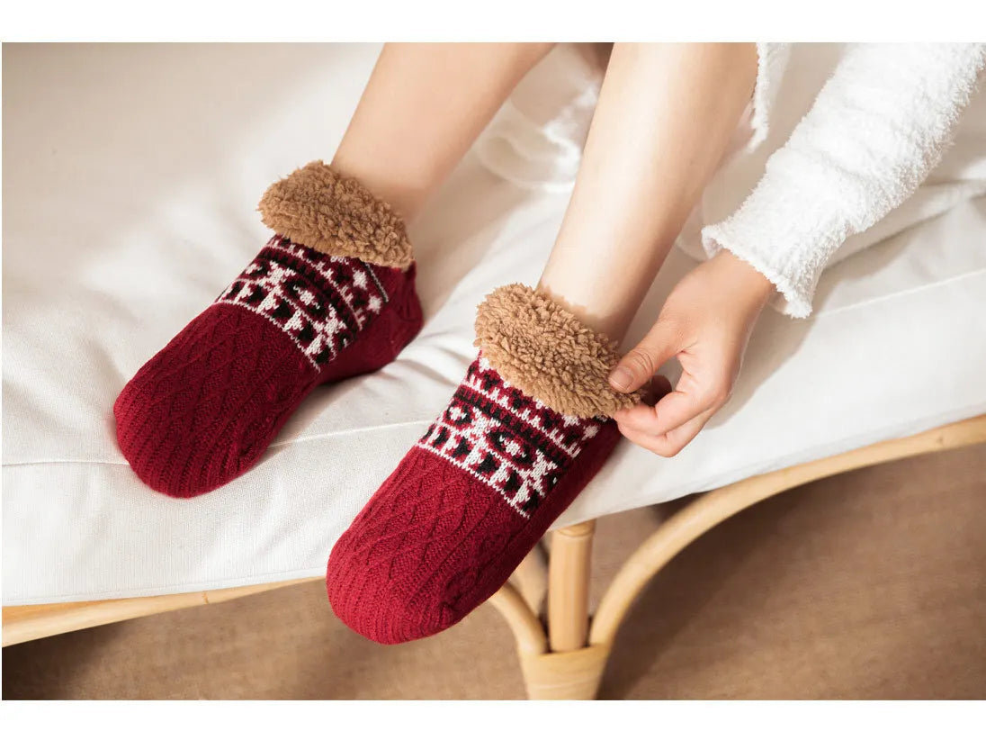 Super quente inverno antiderrapante meias de chão das mulheres dos homens meias de neve sono tapete meias chinelos meias mulheres bota de veludo unsiex casa wear