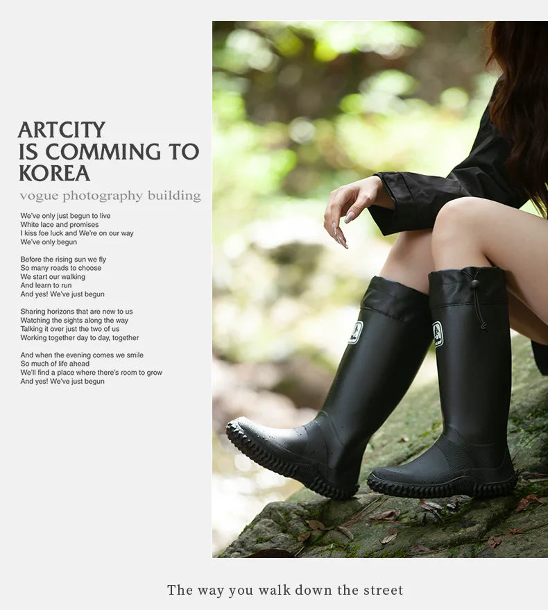 Botas de chuva para homens moda igh-top botas de chuva exterior usar tubo longo impermeável antiderrapante estilo casal botas de pesca ao ar livre