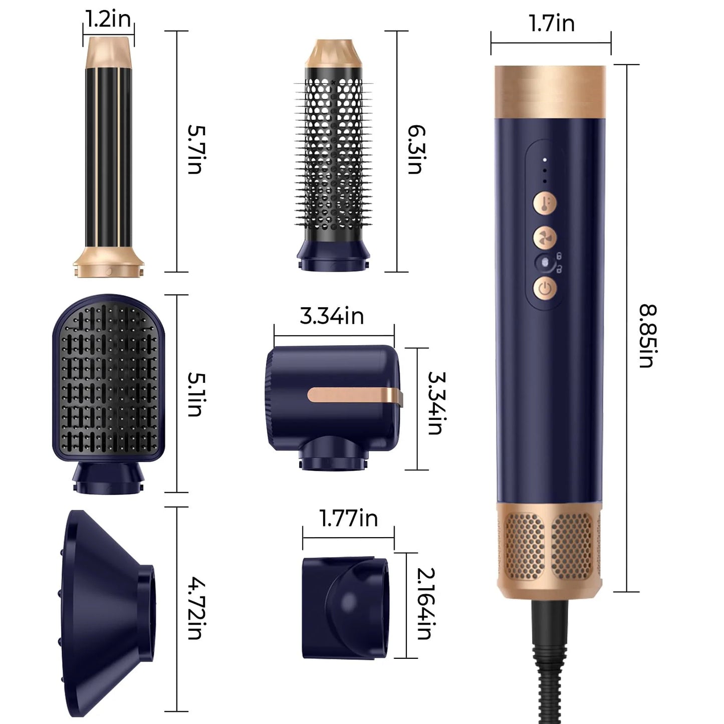 Secador de Cabelo 7 em 1 sem Escova de Alta Velocidade — Iônico com Difusor e Modelador Automático