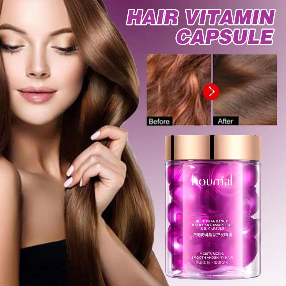 Sérum Capilar em Cápsulas de Rosa — Anti-Frizz, Condicionador para Cabelos Crespos e Ressecados