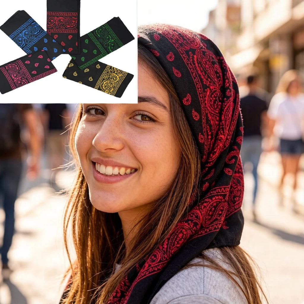 Bandanas de Ciclismo em Algodão com Estampa Paisley, Lenços de Cabeça para Homens/Mulheres, Várias Cores, Lenço Quadrado, Máscara Esportiva para Atividades ao Ar Livre, Faixa de Cabeça para Bolsa