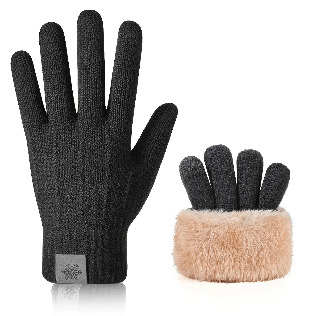 Luvas quentes de inverno para homens e mulheres, tela sensível ao toque, camada dupla, veludo, espesso, à prova de vento e frio, luvas de malha para ciclismo