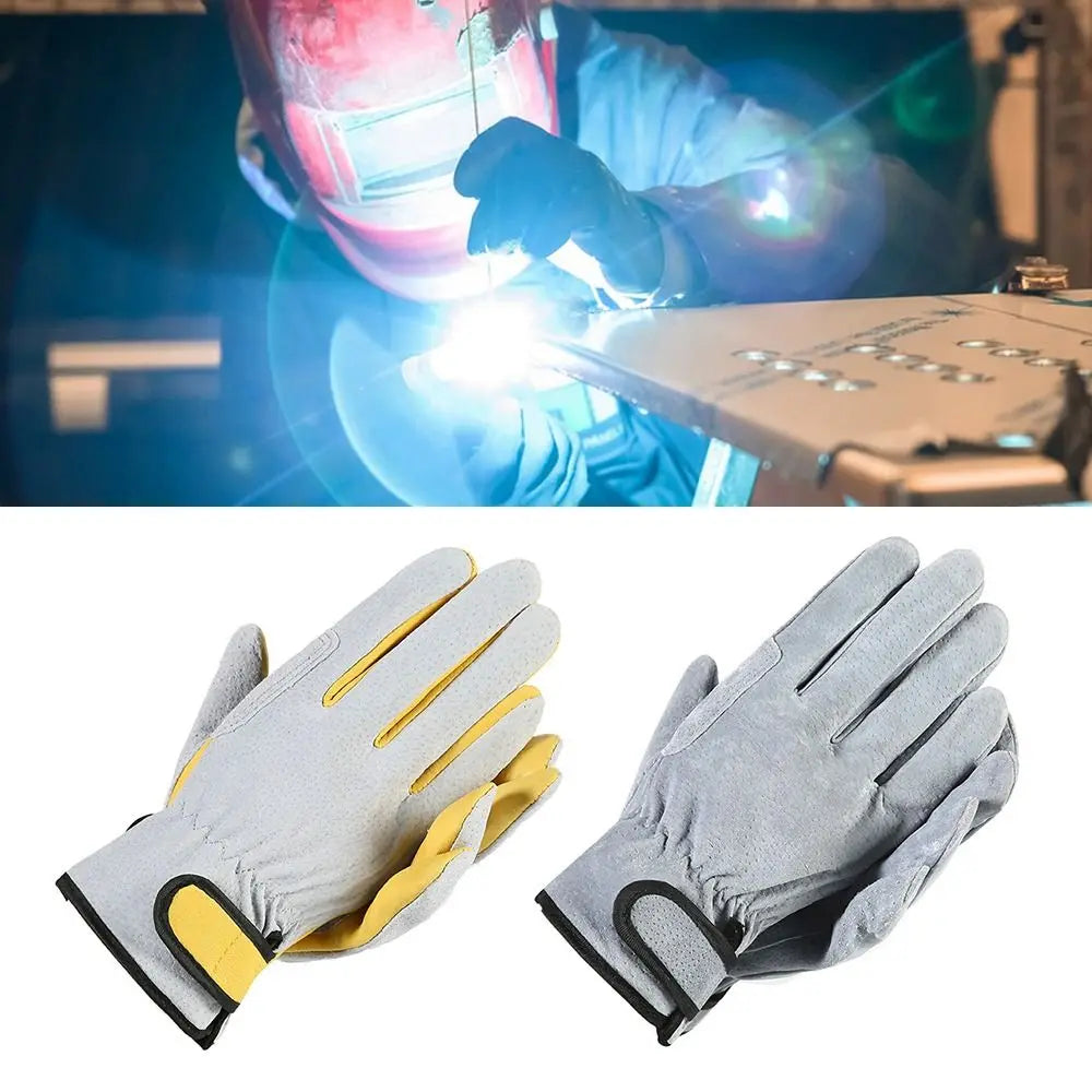 Luvas de Soldagem em Couro, Resistentes ao Fogo e ao Calor, Luvas de Trabalho Anti-Corte para o Local de Trabalho, Lareira, Forno e Soldador