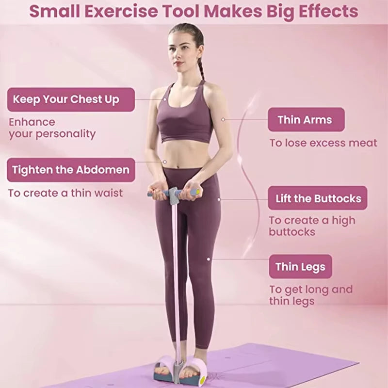 Kit Faixas de Resistência com 4 Tubos e Pedal — Elástico para Treino de Abdômen, Cintura e Braços