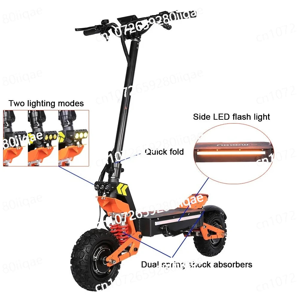 Scooter Elétrico X5 6000W com Motor Duplo em Estoque na China, Bateria Grande de 60v 40ah, Scooter com Controle Remoto e Assento, Pneus de 11 polegadas