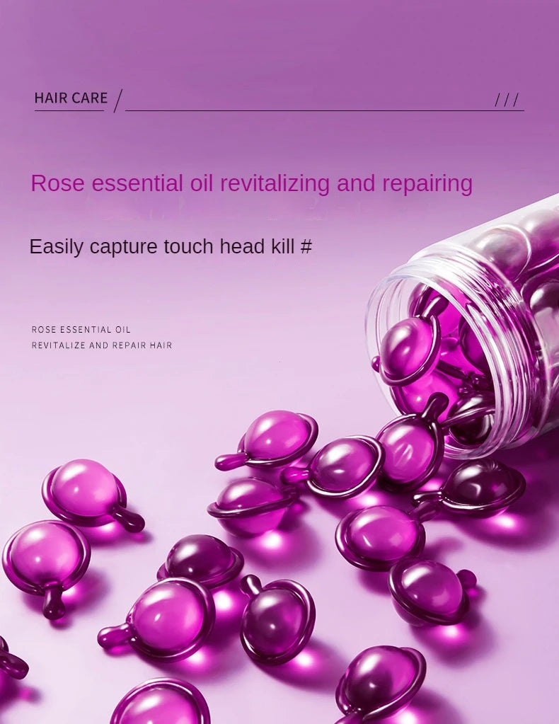 Sérum Capilar em Cápsulas de Rosa — Anti-Frizz, Condicionador para Cabelos Crespos e Ressecados