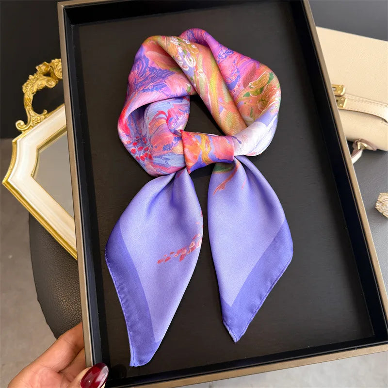 Lenço de Seda Sintética Feminino — Estampado, Elegante e Versátil para Qualquer Look