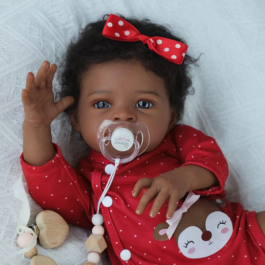 Boneca Reborn Afro-Americana Belíssima de 50cm — Pele Realista 3D, Cabelo Enraizado à Mão e Kit Completo