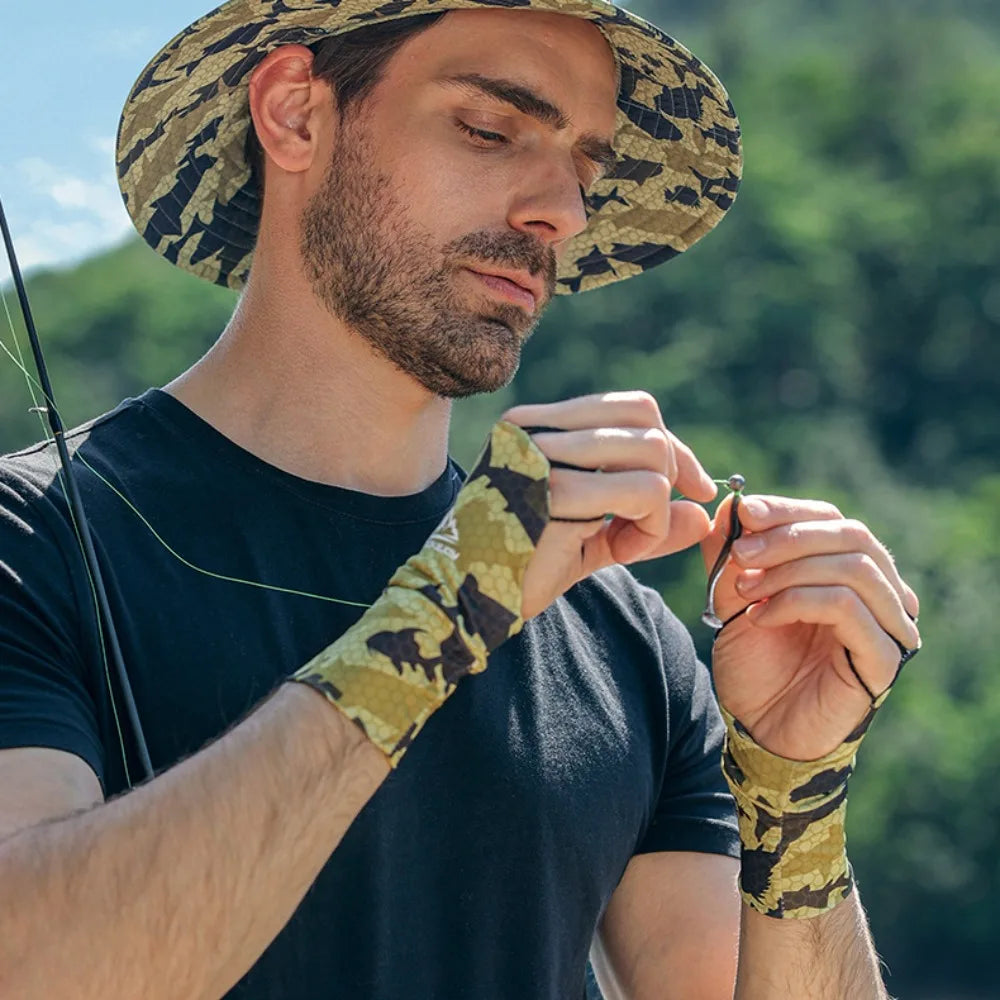 Luvas de Pesca em Seda Gelada com Tela Sensível ao Toque, Anti-UV, Respiráveis, com Palma Vazada, Altamente Elásticas, para Ciclismo e Condução
