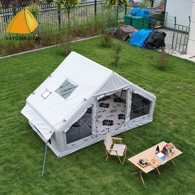 Tenda Inflável de Glamping com Sistema de Iluminação LED, Abrigo de Camping Luxuoso para 10 Adultos