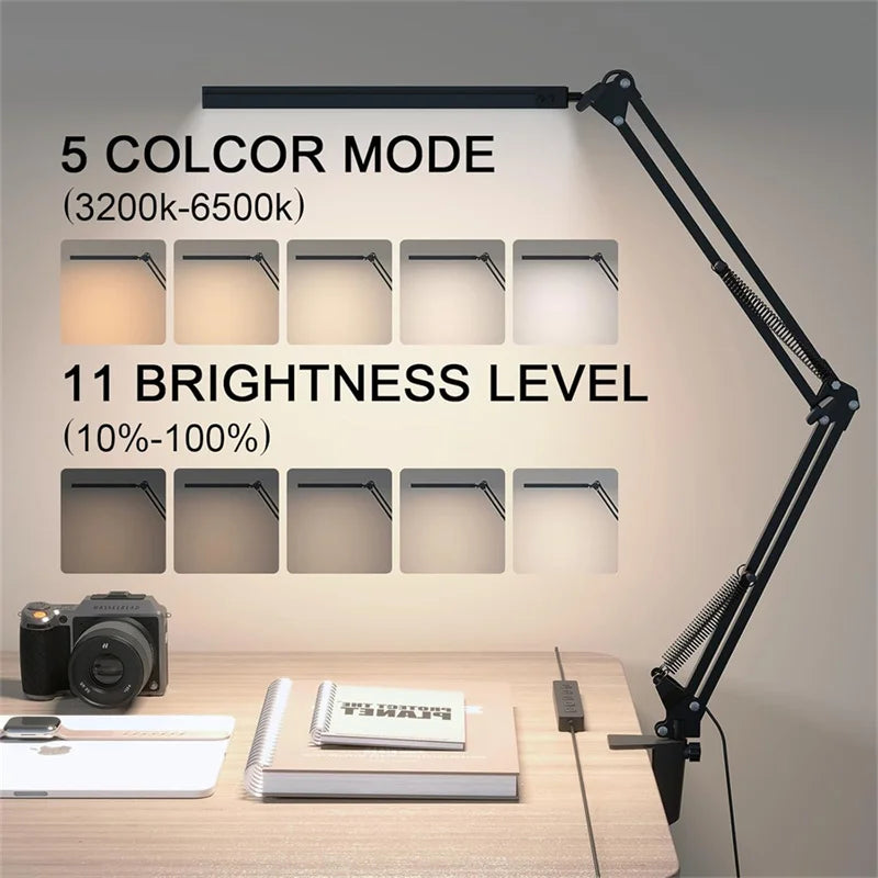Luminária de Mesa LED com Braçadeira — Dimmer, Proteção Ocular, USB, Cabeca Simples ou Dupla