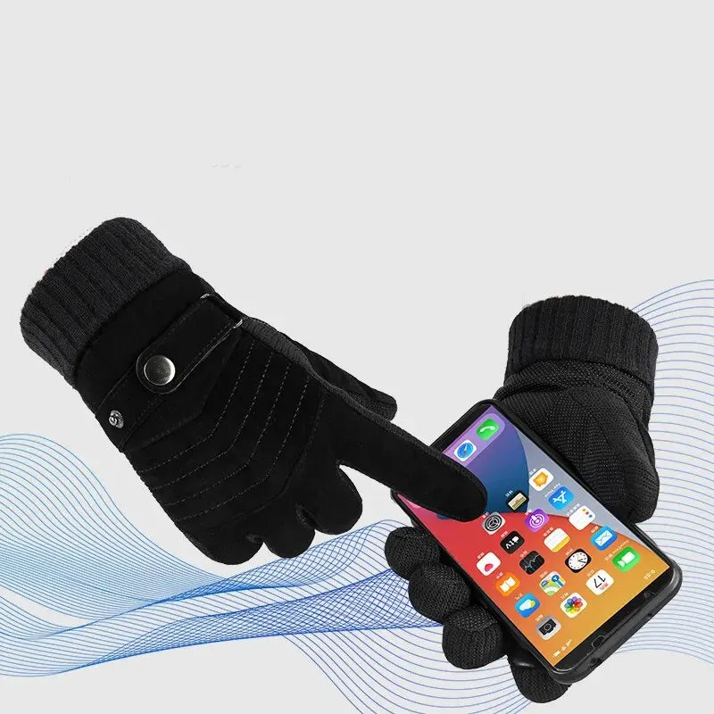 Luvas Inverno Ciclismo Motocicleta Windproof isolamento frio quente couro Touch Screen Anti-Slip pilha grossa dos homens