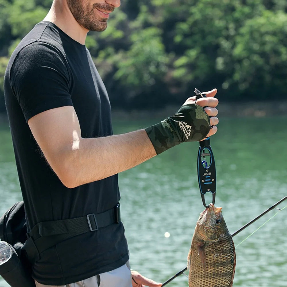 Luvas de Pesca em Seda Gelada com Tela Sensível ao Toque, Anti-UV, Respiráveis, com Palma Vazada, Altamente Elásticas, para Ciclismo e Condução