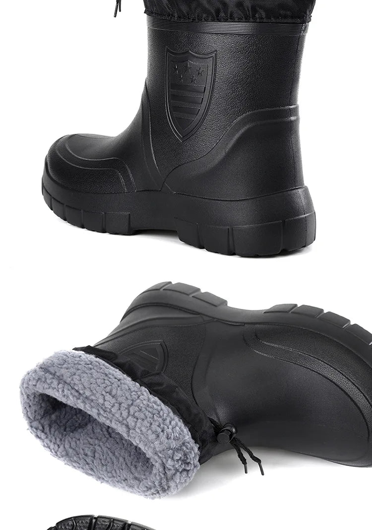 2024 botas de chuva masculinas versáteis à prova dwaterproof água ao ar livre sapato leve veludo moda bota curta casual conforto masculino sapatos de água