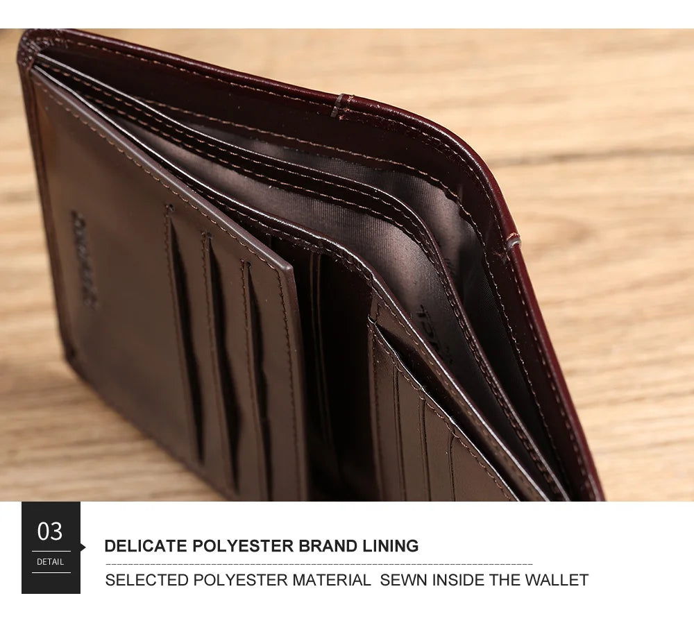 Carteira Masculina Slim em Couro Legítimo Italiano com Bloqueio RFID — Multi-Cartões e Caixa de Presente