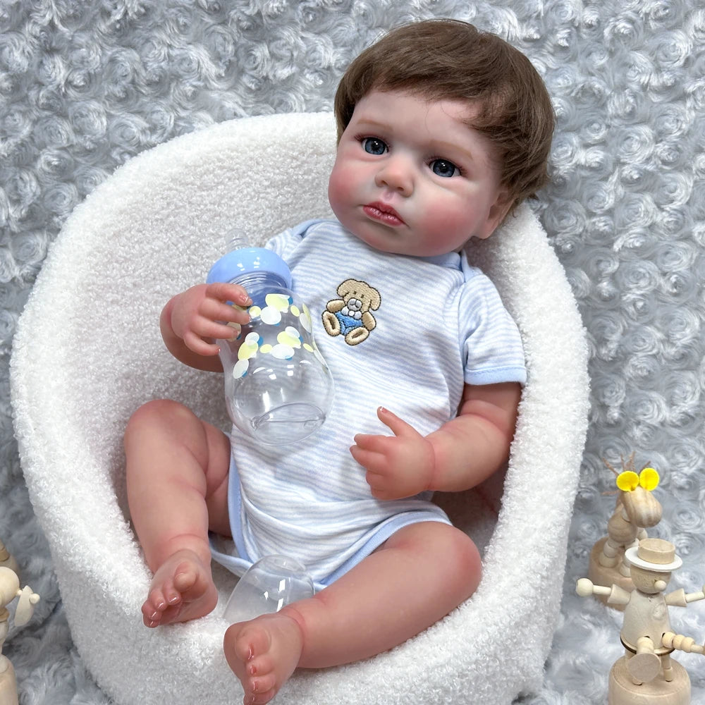 Boneca Reborn 20 Polegadas Belíssima — Olhos Azuis Expressivos, Pele Realista e Cabelo Enraizado