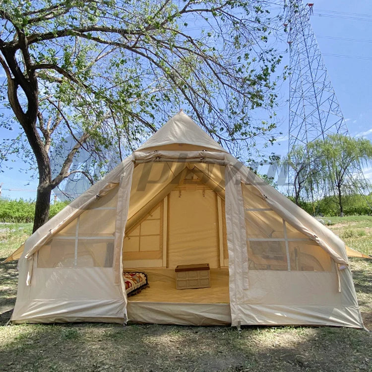 Barraca Inflável para Camping 4 Estações, Tenda de Algodão Expandida com Um Quarto para Eventos ao Ar Livre, Festas, RV e Glamping Familiar