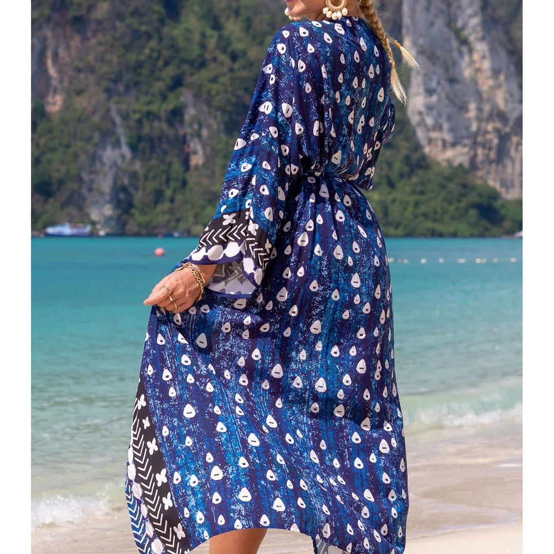 Quimono Boho Longo de Praia — Estampado, Feminino e Perfeito para o Verão