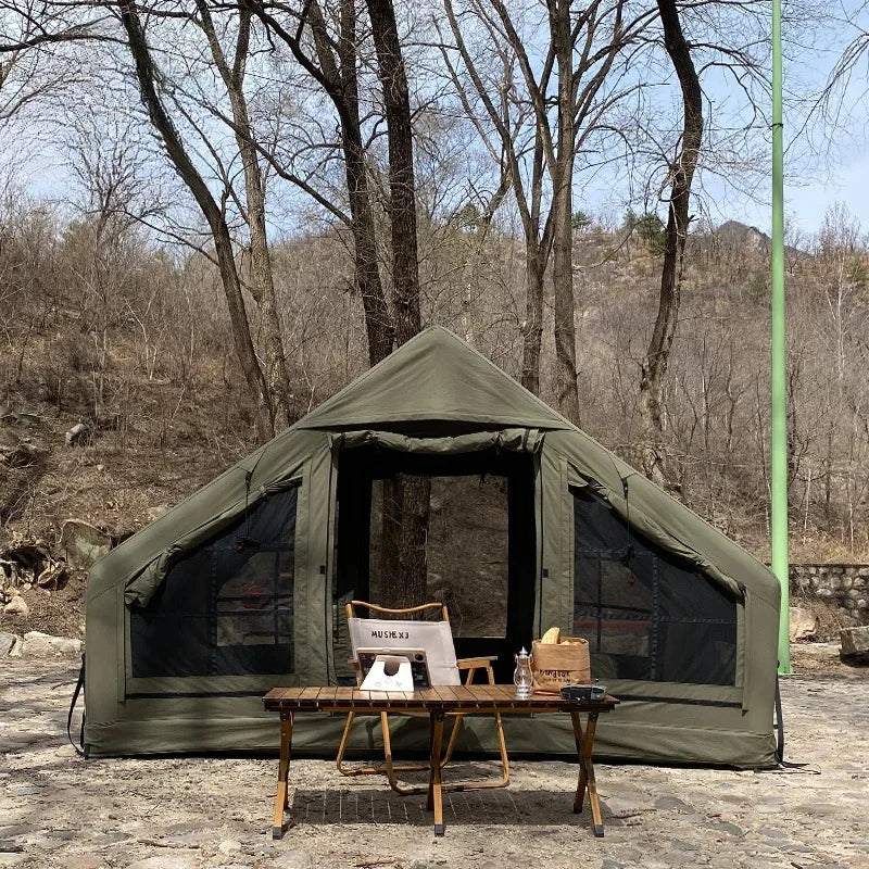 6.4 ㎡   Tenda Inflável Impermeável de Algodão para Glamping, Viagens em Família e Eventos, Hermética com Duas Portas para Acampamento ao Ar Livre
