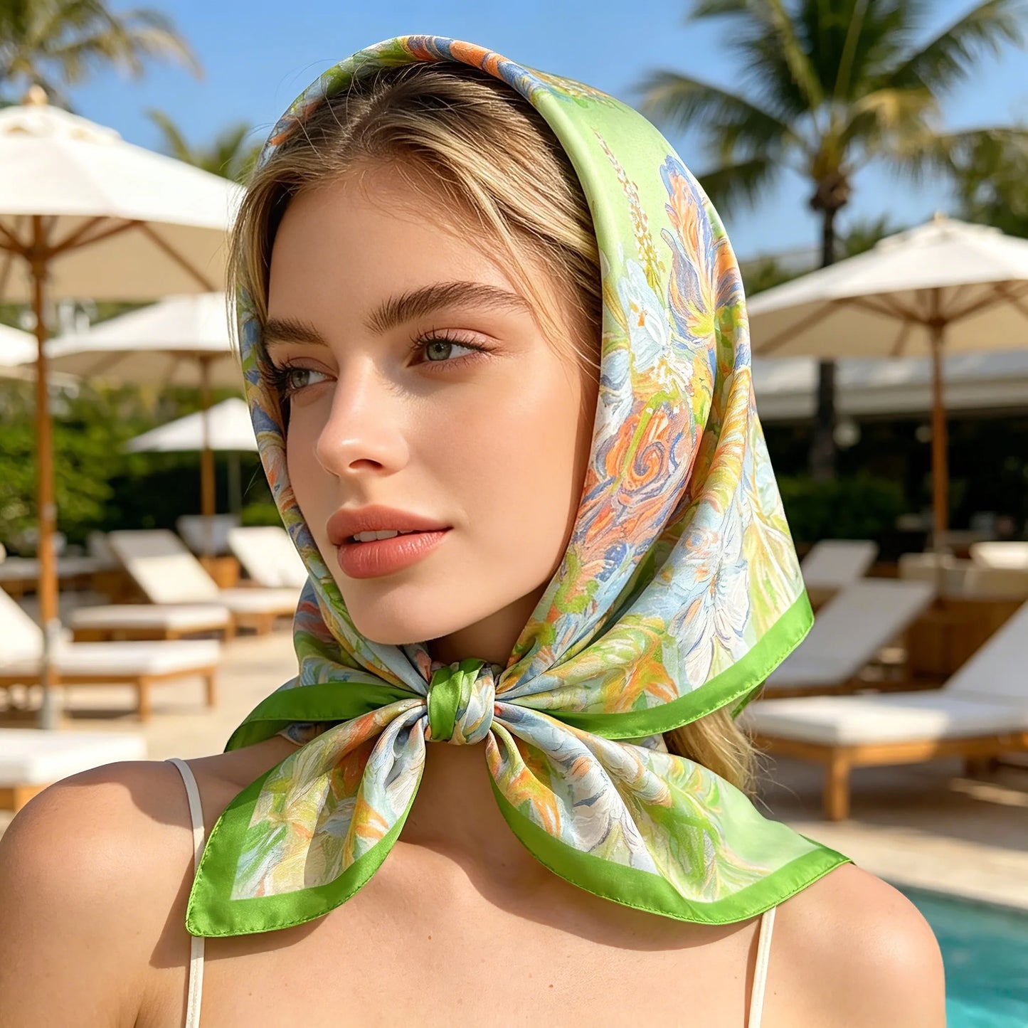 Lenço de Seda Sintética Feminino — Estampado, Elegante e Versátil para Qualquer Look