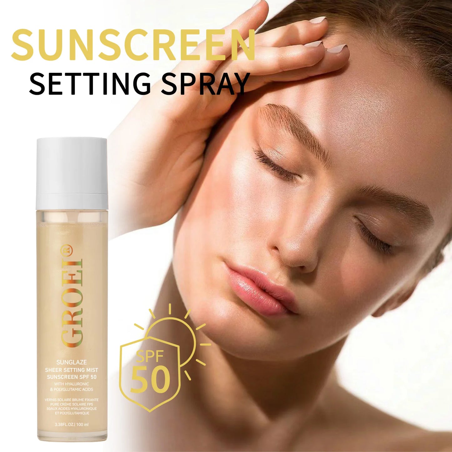 Spray Fixador com Protetor Solar FPS 50 — 100ml, Leve e Não Oleoso para Cuidados Faciais