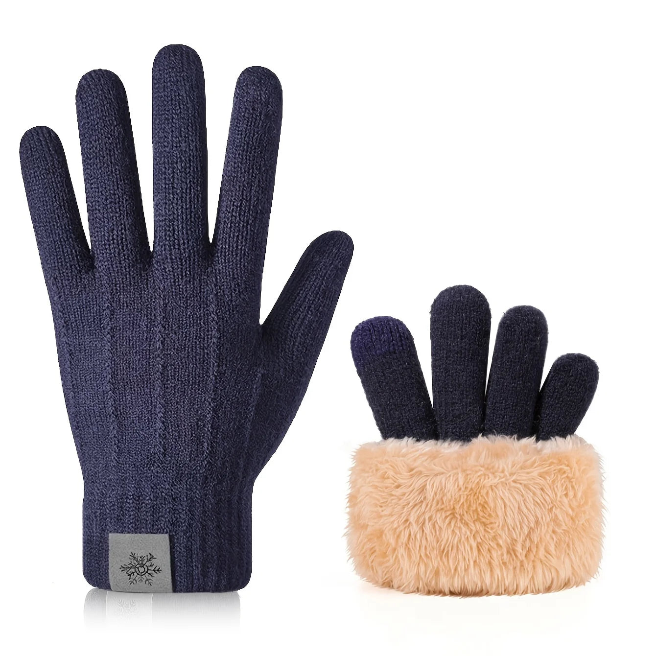 Luvas quentes de inverno para homens e mulheres, tela sensível ao toque, camada dupla, veludo, espesso, à prova de vento e frio, luvas de malha para ciclismo