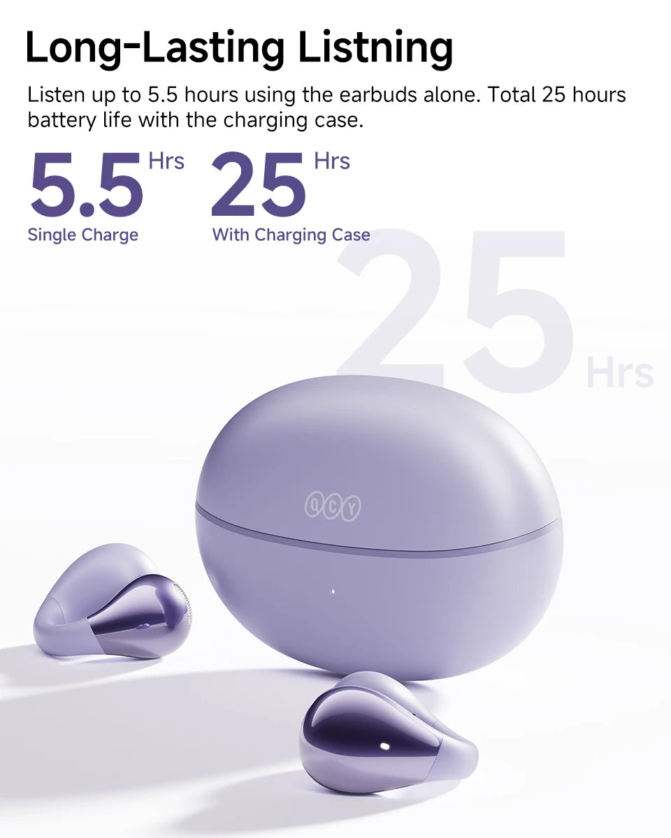 Fones de Ouvido Sem Fio QCY Crossky C30 — Bluetooth 5.4, Clip para Ouvido, 25h de Bateria, IPX4