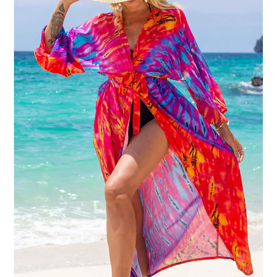 Quimono Boho Longo de Praia — Estampado, Feminino e Perfeito para o Verão