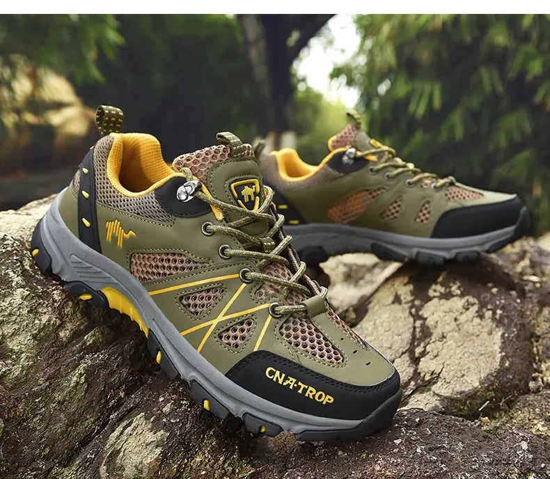 Sapatos de caminhada masculinos malha respirável esportes único sapatos verão ao ar livre resistente ao desgaste caminhadas e caça sapatos esportivos táticos
