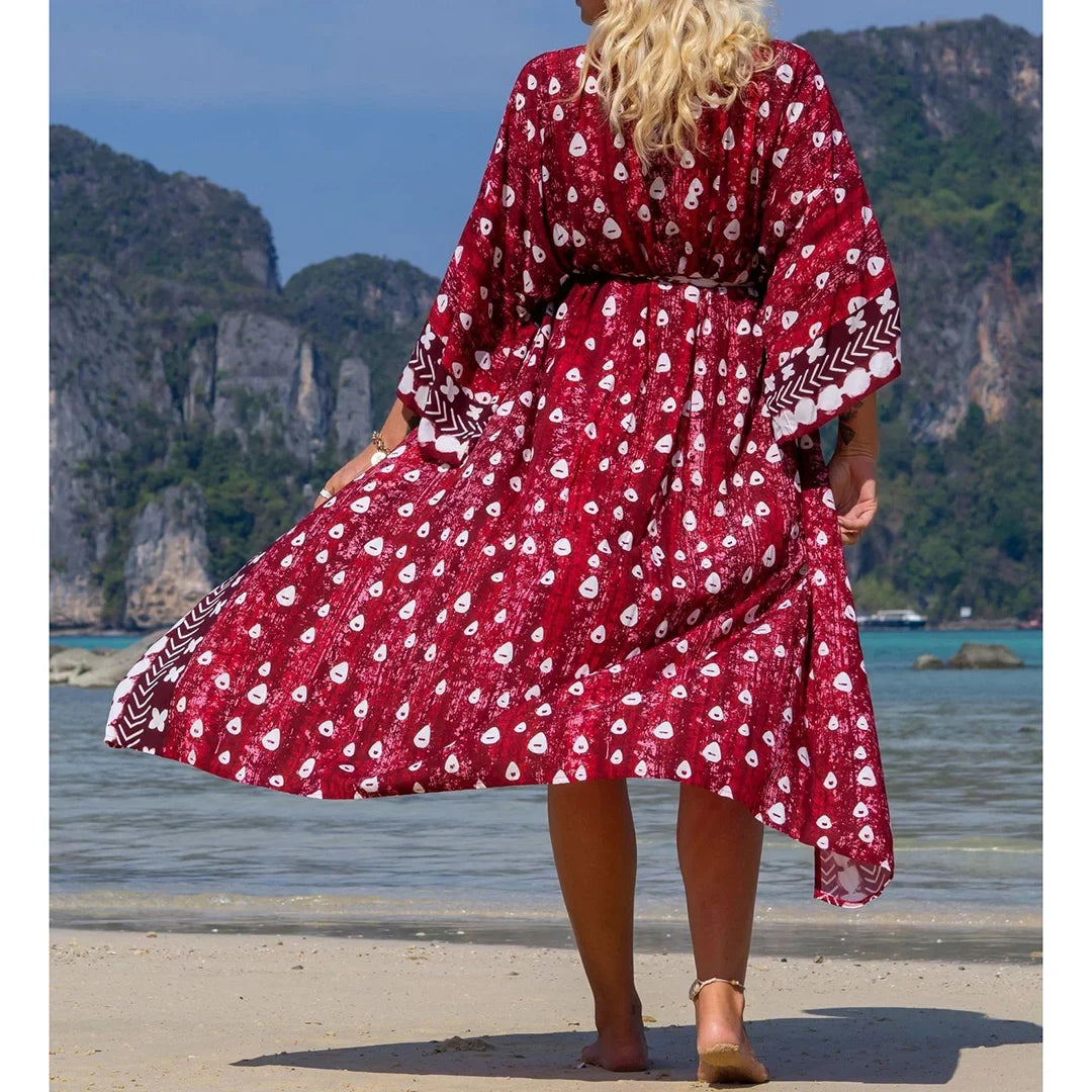 Quimono Boho Longo de Praia — Estampado, Feminino e Perfeito para o Verão