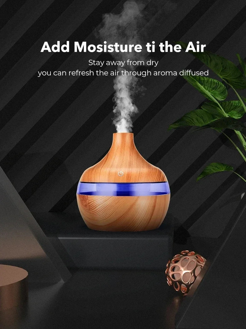 Difusor de Aromaterapia Ultrassonico com Controle Remoto — Umidificador e Luz LED 7 Cores
