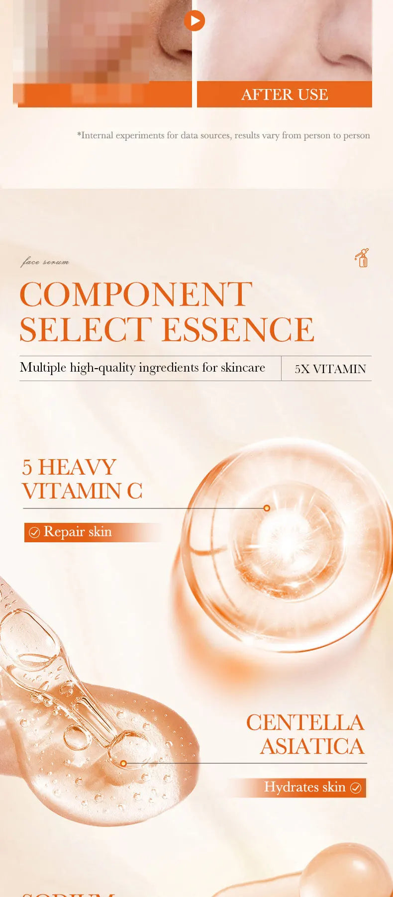 Sérum Facial de Vitamina C Coreano — 5 Funções: Hidratação, Brilho, Poros Reduzidos e Reparação