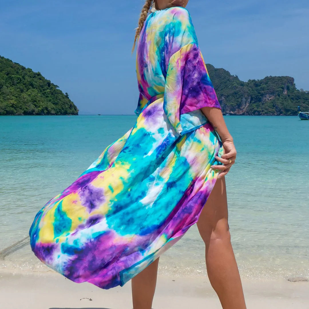 Quimono Boho Longo de Praia — Estampado, Feminino e Perfeito para o Verão